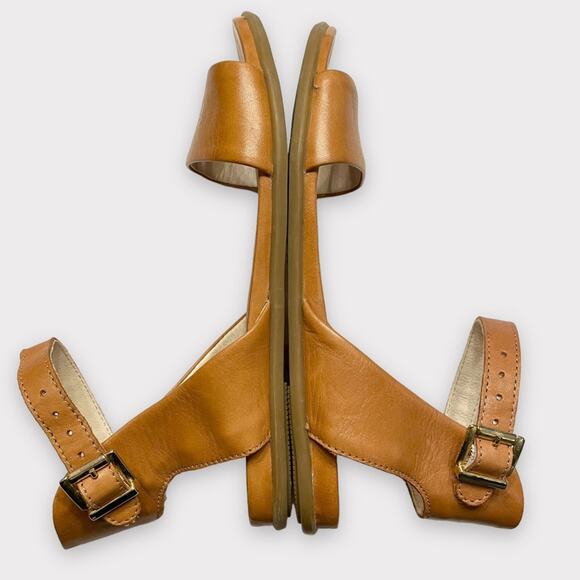 NWOT BATA buttery soft leather brown ankle strap flat sandals size 6 - Picture 4 of 6